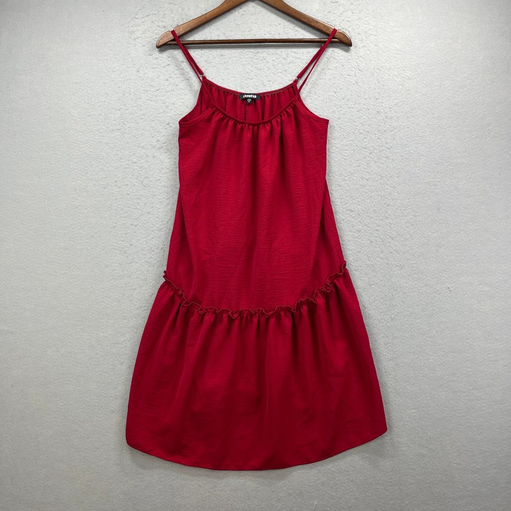 Express Tiered Mini Dress Women Small Red Ruffle Hem Sleeveless USA Vacation